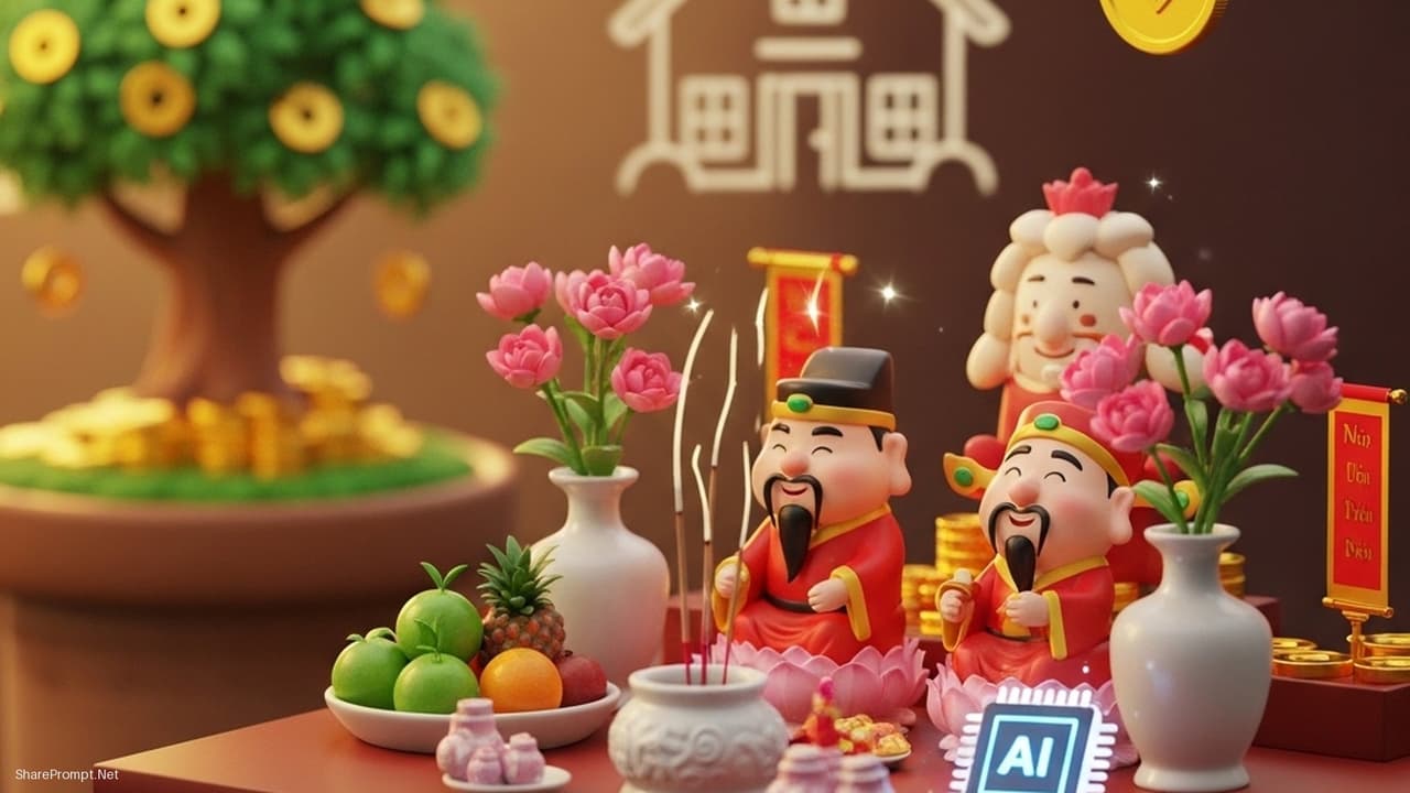 Prompt: Prompt sắp xếp bàn thờ Thần Tài hút tài lộc chuẩn phong thủy